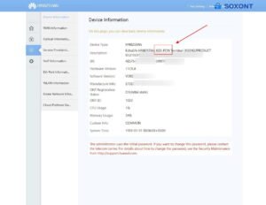 HUAWEI HN8255Ws XGS PON with firmware of software version screenshot